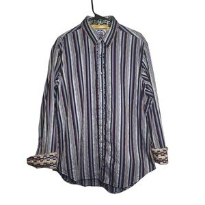 Robert Graham Shirt Men’s Size Large Flip Cuff Long Sleeve Multicolor Stripe